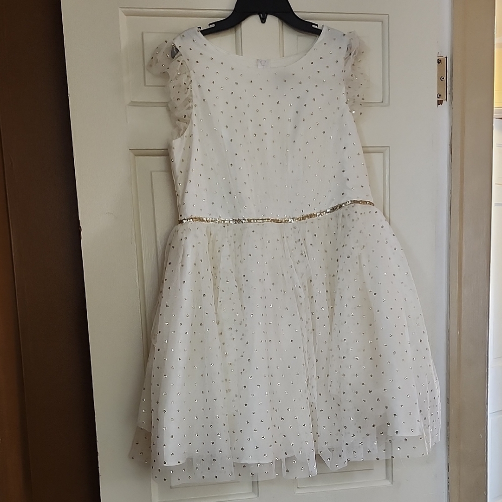 🌟Lilt Elegant White and Gold Kids Dress; Off-white, Size: